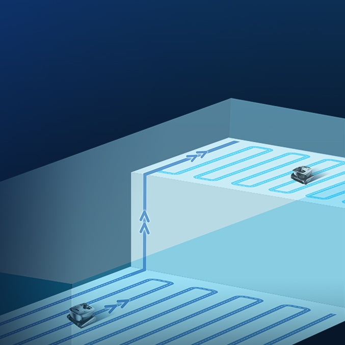 Robot detecting a step and cleaning two different pool depths